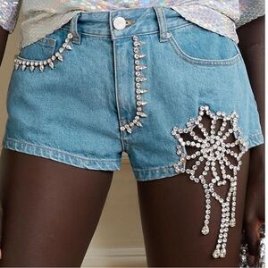 AREA NYC Crystal Crochet Cutout Hot Short Size 2